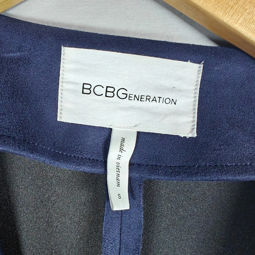 BCBGeneration Navy Faux Suede Plaid Longline Duster Vest Navy Red Small - Picture 3 of 9